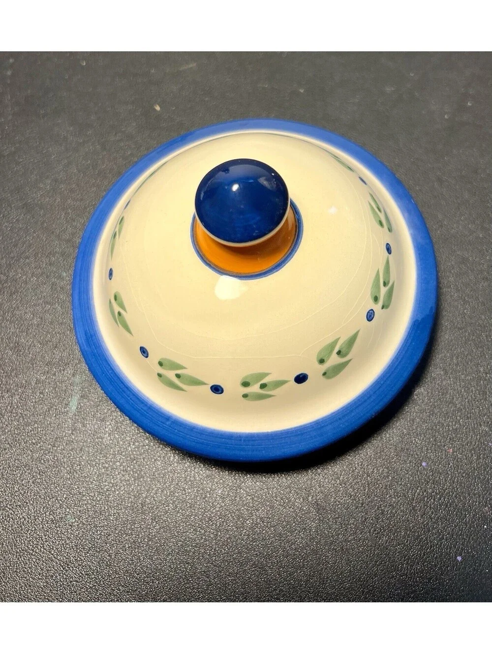 Vintage 1990s Hand Painted Biscotti Ceramic Lidded Jar, 4.5x9.5”